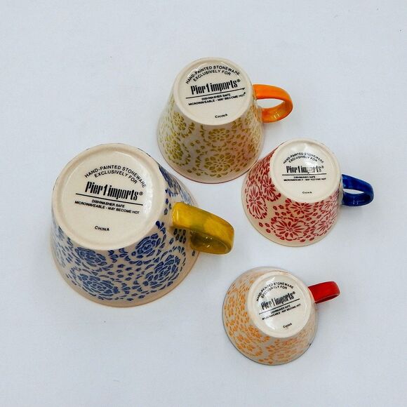 Pier 1 Imports Mandala Medallion Measuring Cup Set of 4 Stoneware Mug Handle - Picture 6 of 8